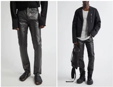 Rick Owens Men's Black Tyrone Skinny Fit Leather Jeans Pants Size 36 US