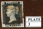 GB 1840: Penny black, letters YES 4 margins, red (?) MC, Plate 3 (?)