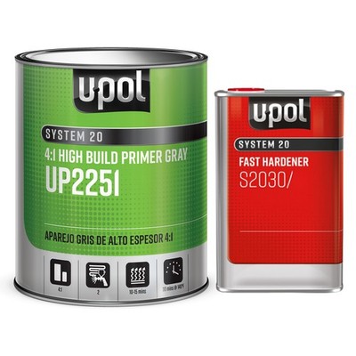 U-POL 2K 1 Liter Gray High-Build Urethane Primer 2251 + 2307 Fast Hardener Kit