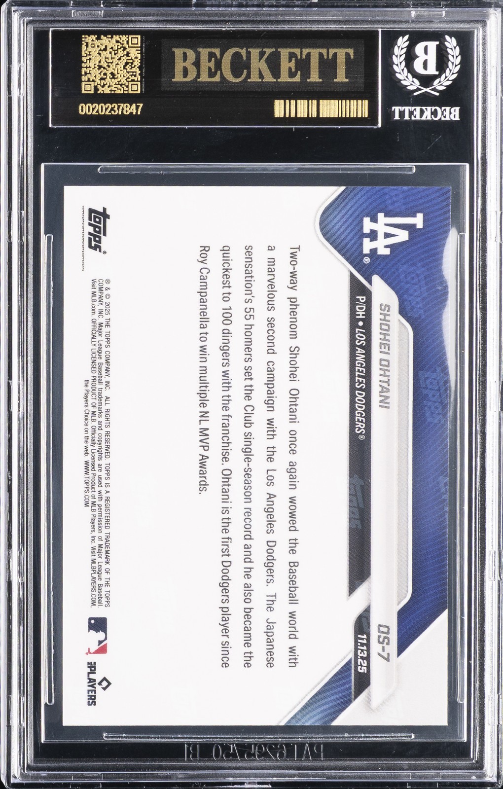 2025 TOPPS NOW OFFSEASON #OS7 SHOHEI OHTANI BGS 10 BLACK LABEL view 2
