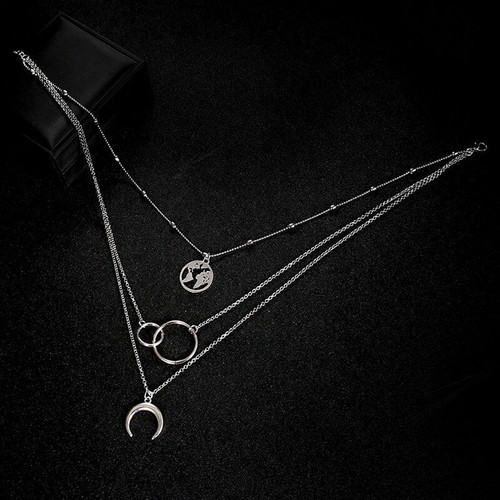 Women Multilayer Moon Lady Alloy Clavicle Choker Necklace Charm Chain Jewelry - Picture 1 of 5