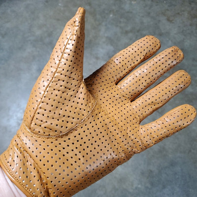 Riparo Motorsports Tan Leather Full Finger Perforated Driving Gloves Small