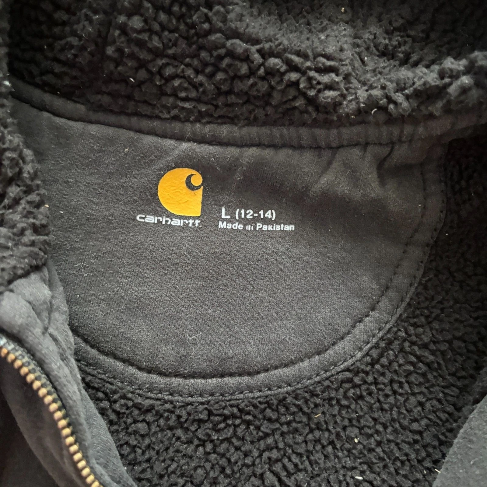 Carhartt Womens Sherpa Lined Full Zip Hooded Sweatshirt Vest Large L Black 12-14 image 3