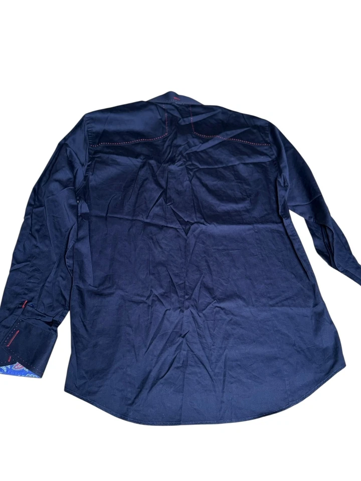 Bogosse Dress Shirt Mens Large Navy Red Stitch Paisley Trim Western Long Sleeve - Image 2 of 3