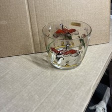 Vtg MCM Hazel Atlas Pheasant Dog Hunt Ice Bucket Glass Bowl 4.75" H x 5.75" Diam