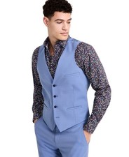 Bar Iii Mens Slim fit Button-Up Suit Vest Solid Stretch Wool - Blue - M