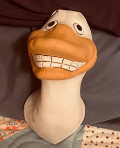 vintage E2 hand crafted ceramic goose head garment hook 7 ins length 3in wall mt