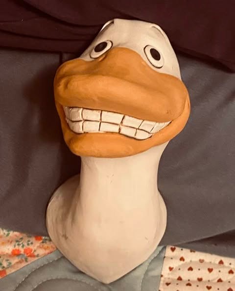 vintage E2 hand crafted ceramic goose head garment hook 7 ins length 3in wall mt
