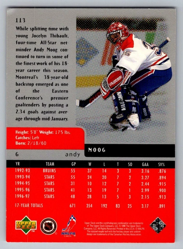 1997-98 Upper Deck Black Diamond - Andy Moog #113 Double Diamond - Image 2 of 2