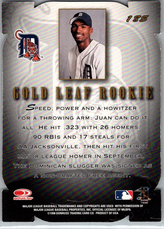 1998 Leaf Gold Fractal Matrix RC Juan Encarnacion #185 Detroit Tigers - Image 2 of 2