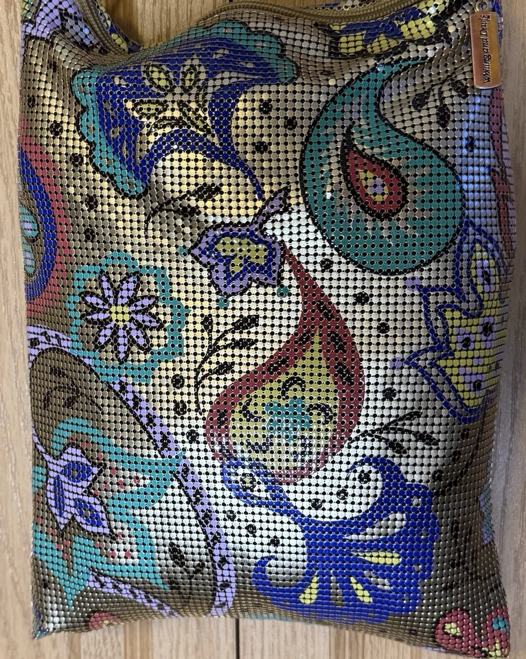 WHITING and DAVIS Painted Mesh Bag Paisley Floral Vintage 12x9 Inches - Image 2 of 4