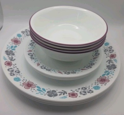 Corelle Nordic Bloom 12 Pc SET Dinner Plates Bread Plates Bowls