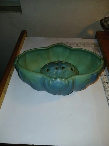 Van briggle pottery green/ blue 8" tulip bowl &  flower  frog