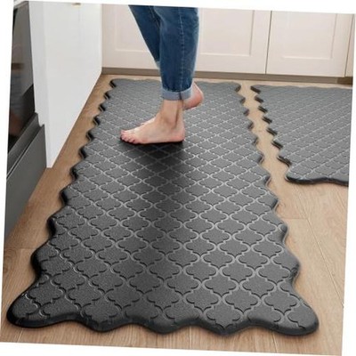 Upgrade Scalloped Embossed Kitchen Mats for Floor 2PCS Cushioned Anti Fatigue