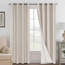 H.VERSAILTEX Linen 100 Blackout Curtains 52"W x 84"L Pack of 2 , Natural