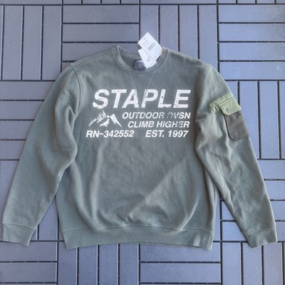 STAPLE Outdoor Division Crewneck Mens Large Green Pocket Pullover Sweater