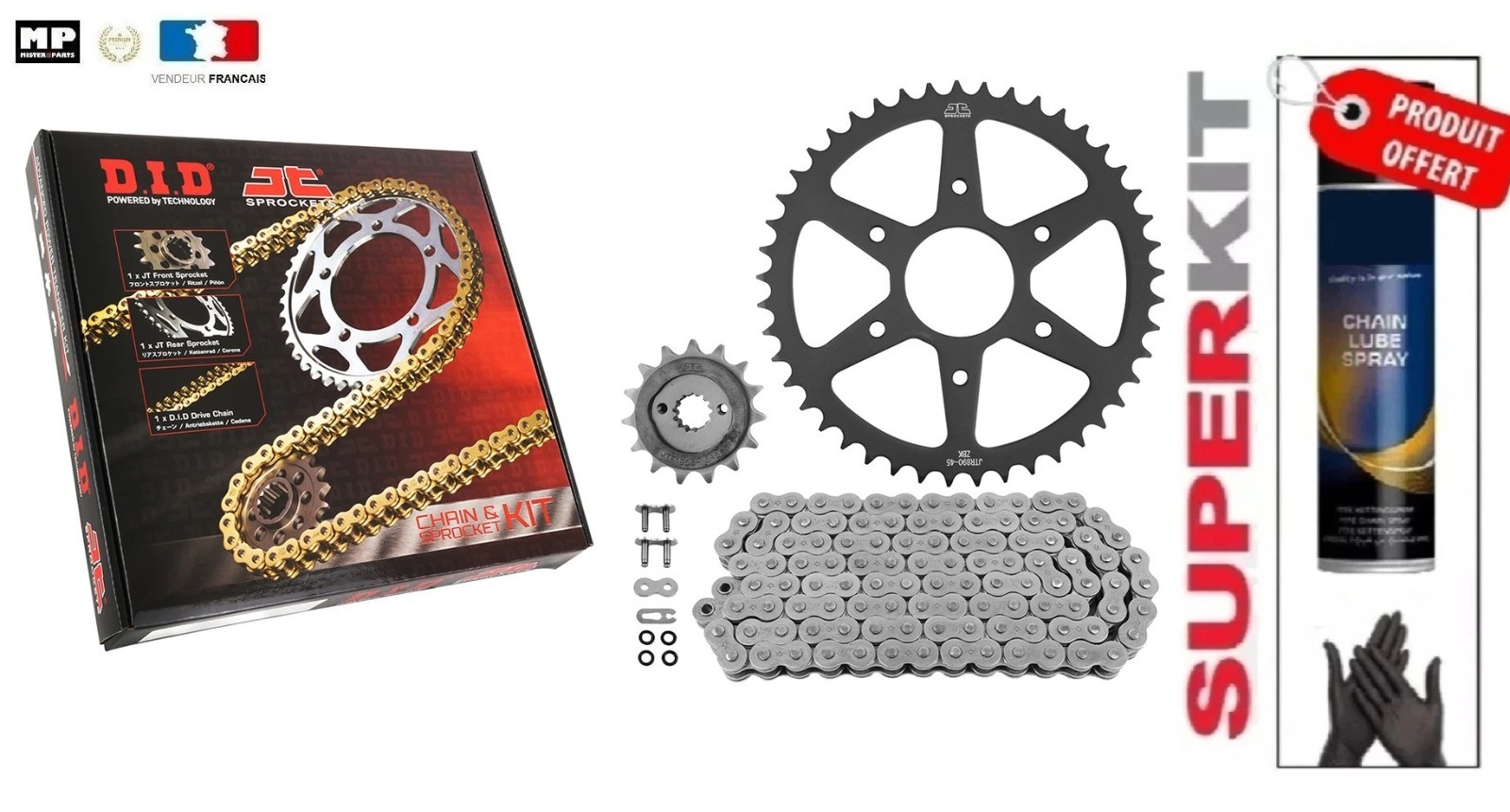 Kit chaine 520 Xring KTM Duke 390 ABS transmission pignon 15 couronne 45 renforcé