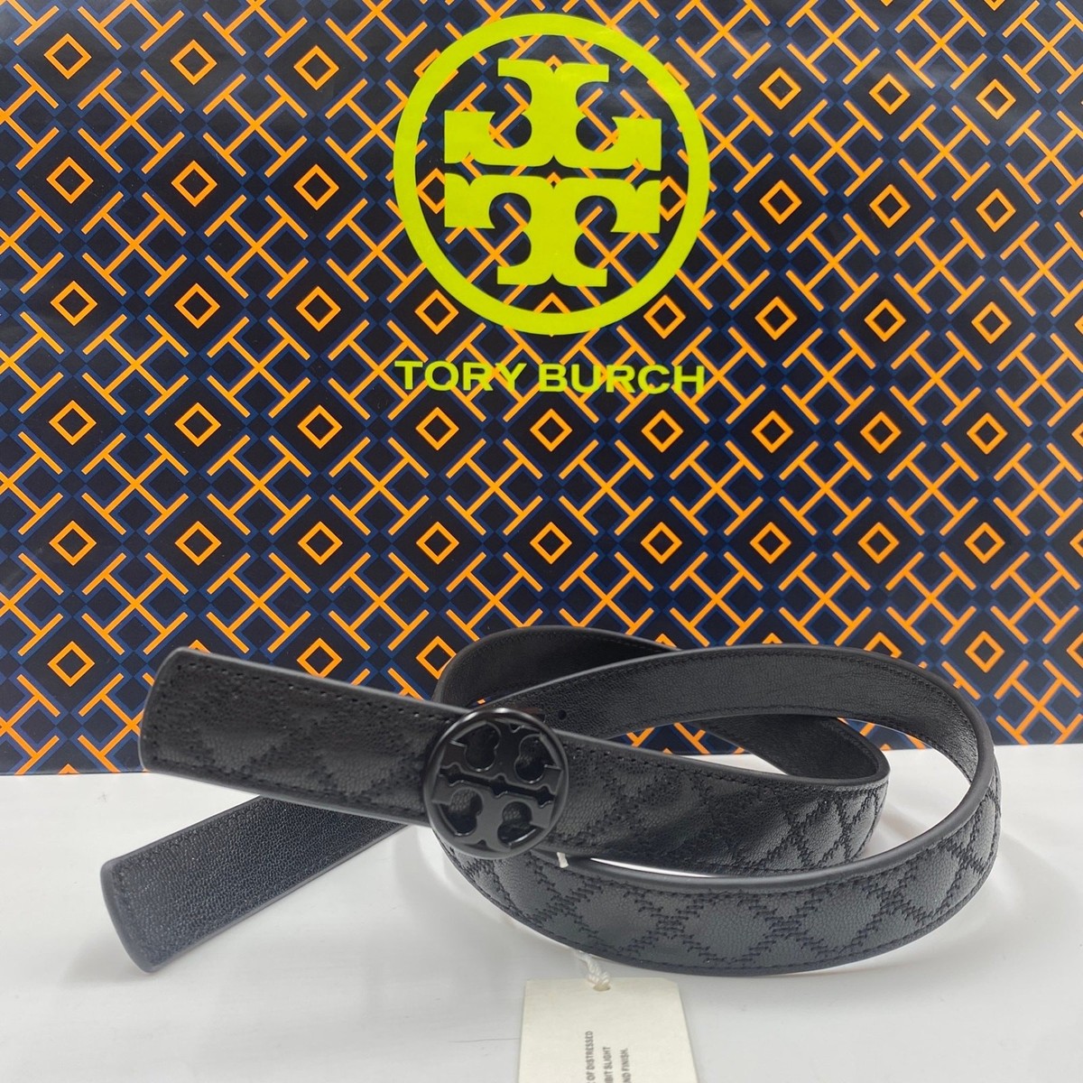 Tory Burch Willa Skinny Quilted Belt 1 inch 140931, Size M 