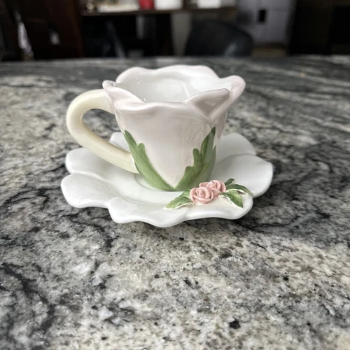 Vintage Home Interiors Ceramic Rose Garden Tea Cup With Saucer