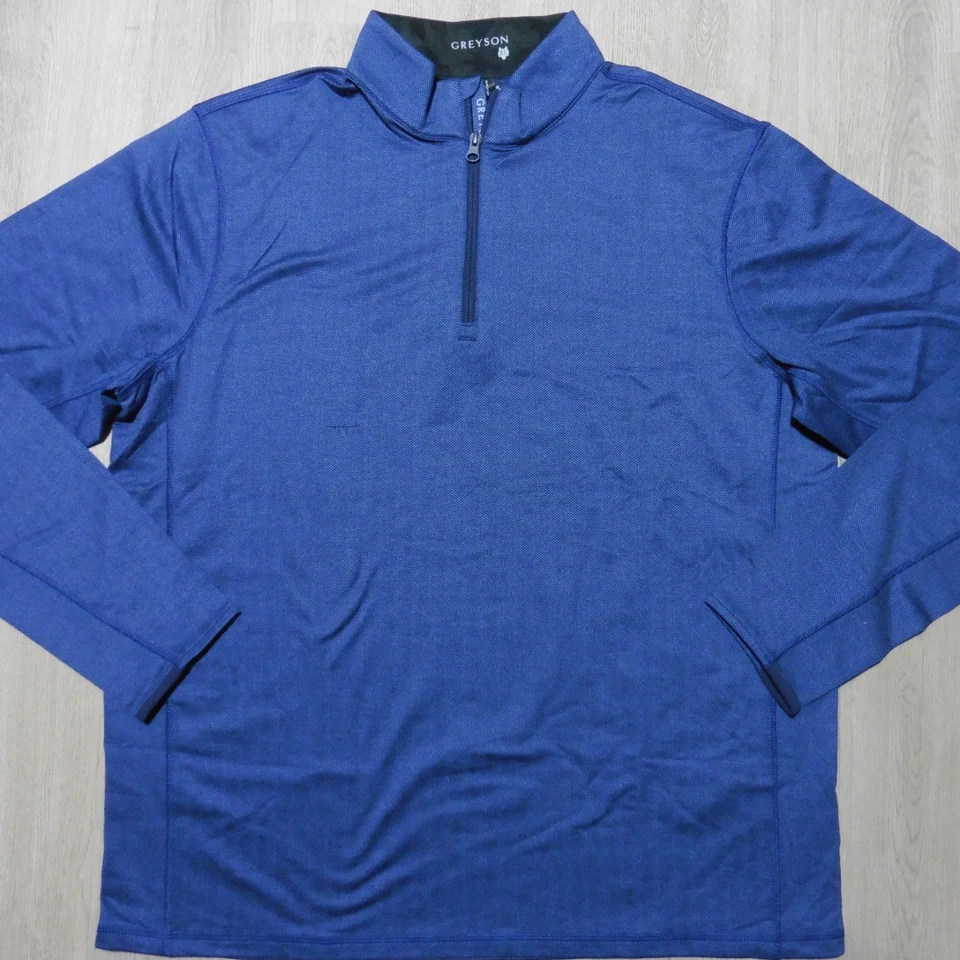 GREYSON Mens XL TATE MOCKNECK 1/4 ZIP PULLOVER BLUE BLACK HERRINGBONE GOLF - Image 3 of 4