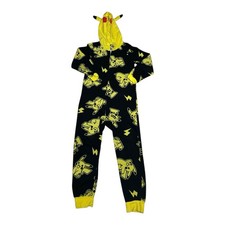 Pokemon Boys Pikachu One Piece Hooded Fleece Pajamas Size Small 6/7 Black