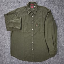 Vintage Levi's Shirt Mens L Red Tab Loose Fit Metal Button Army Green Denim Y2K