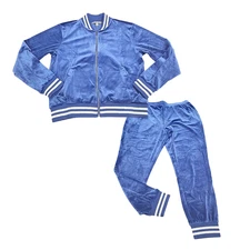 Womens 2 Piece Velour Zip Jacket w Joggers Pants Lounge Set Large Size Blue