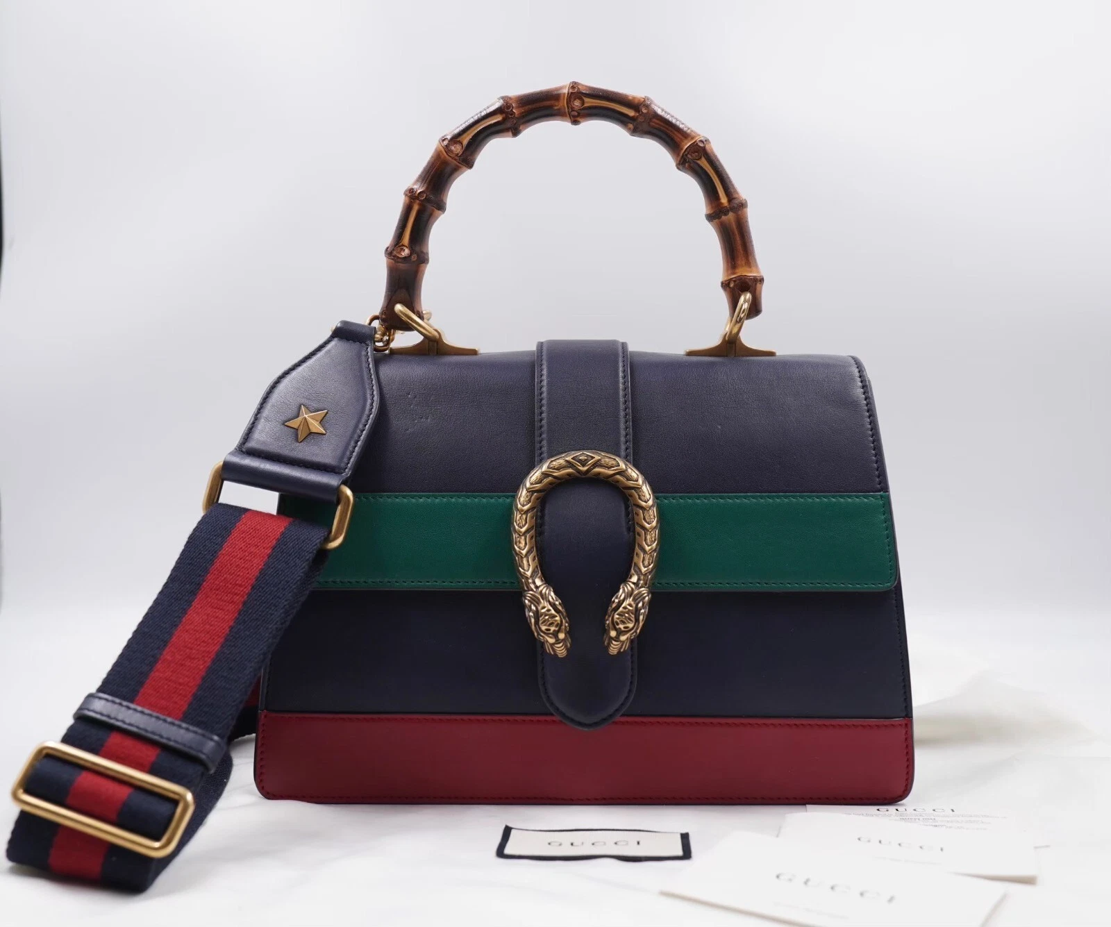 BE19❤️ GUCCI Lune Cuir de veau bambou toile Dionysos poignée supérieure sac
