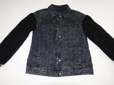 Levi's Women's Sherpa Sleeve Trucker Jacket Medium Black Gray Acid Wash Red Tab