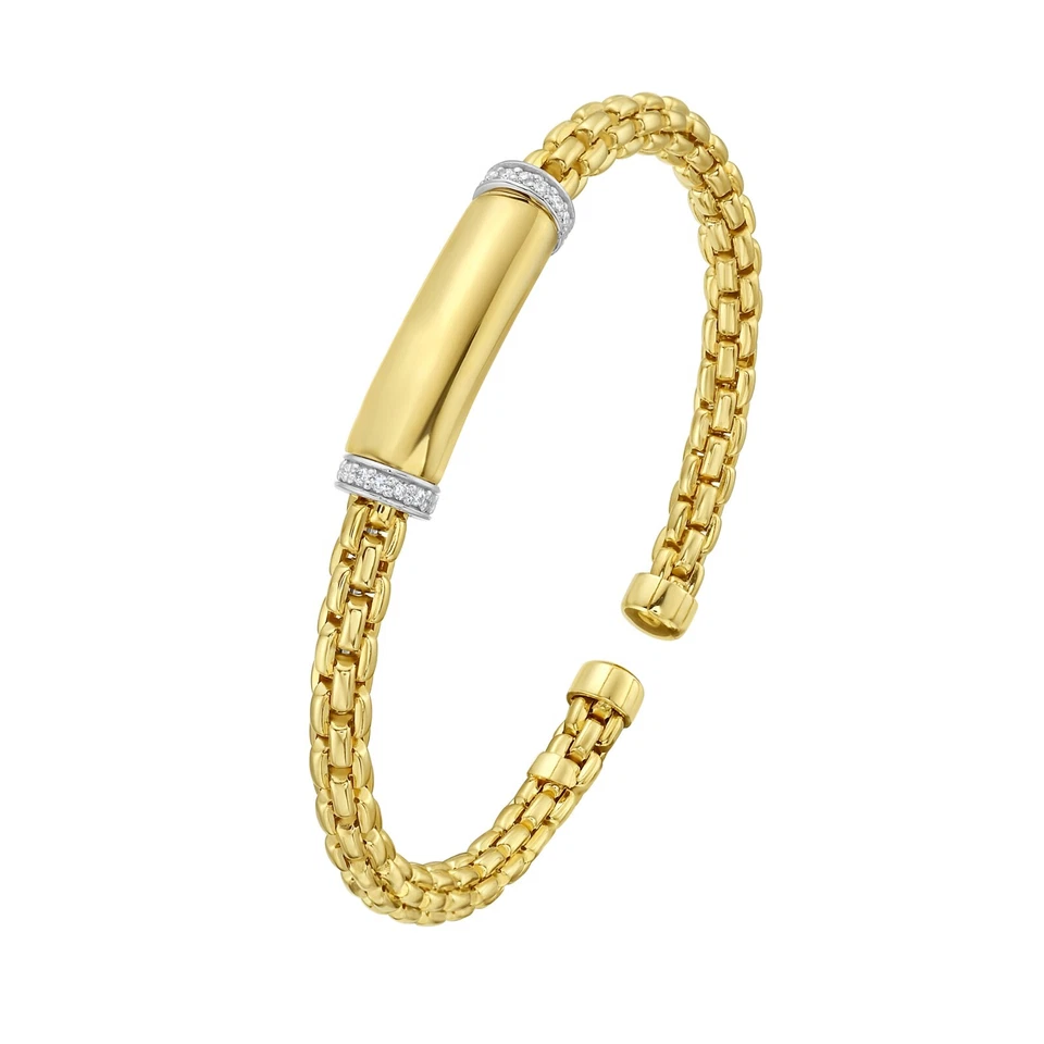 Brazalete brazalete cadena eslabones venecianos oro amarillo 14k barra de identificación 14,5 gr 6 mm 0,20 ctw diámetro Foto 3 de 4