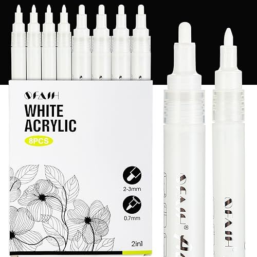 8-Pack Acrylic White Paint Pens - Medium & Fine Tip for Art & DIY