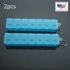 2pcs - 6" Weekly 7 Days Medicine Storage Pill Box Organizer Container Case Blue