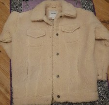 Monki Oversized Boxy Y2k Cream White Faux Fur Denim Jacket (uk S-m) Uk Size 8-10