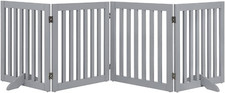 Indoor 4 Panels Classic Freestanding Wooden Foldable Pet Gate with Support Feet