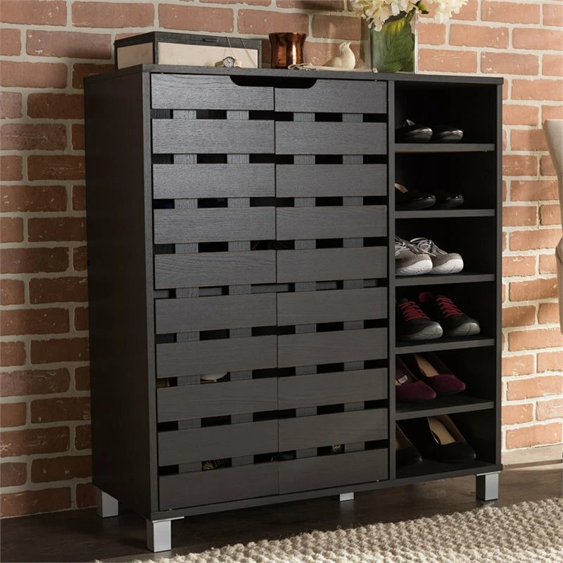 Baxton Studio Shirley 2 Door Shoe Cabinet in Espresso eBay