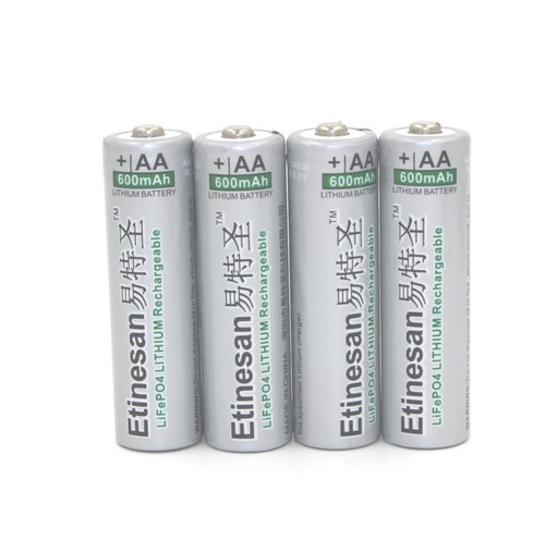 4 pcs 3.2V LiFePO4 lithium 14500 AA Rechargeable Battery 600mAh Real capacity !