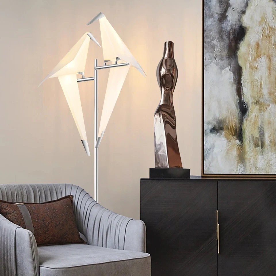 双摆鸟落地灯铬金属立式落地灯LED灯具 — 第 4/4 张图片