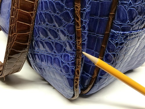 Samantha Brown Embossed Crocodile Print Blue Brown Weekender Briefcase Bag - Picture 9 of 12