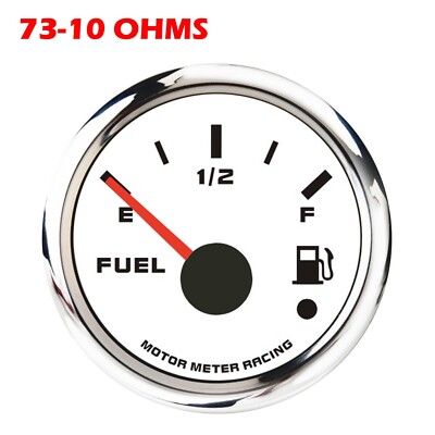 W PRO 52mm 2-1/16'' Fuel Level Gauge 73-10 ohms Red LED Warning Waterproof