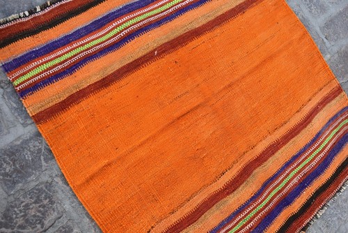 Handwoven Afghan Maldari Area Rug 4x4 Orange Geometric Tribal Square Kilim Rug - Picture 6 of 11