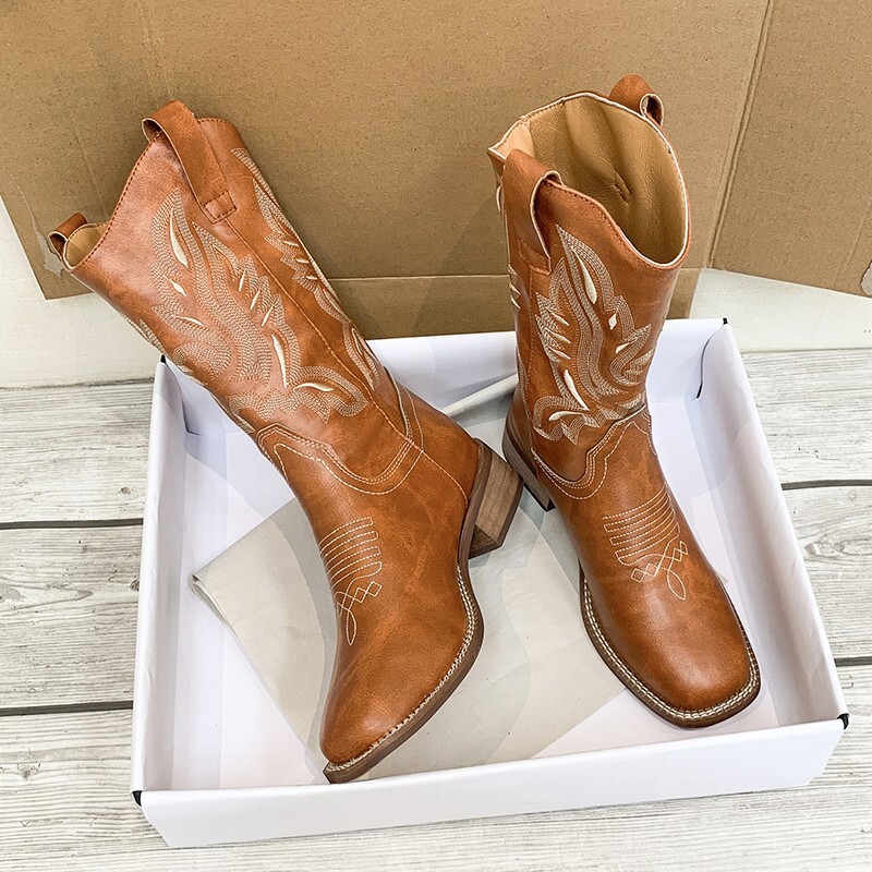 Cowgirl Boots 22 Inch Calf Boots Heritage X Toe Elastic Wide Calf