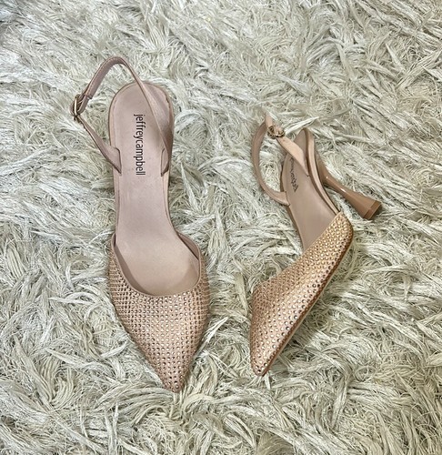 NWOB Jeffrey Campbell Zivote Crystal Satin Slingback Heels in Light Pink size 7 - Picture 6 of 13
