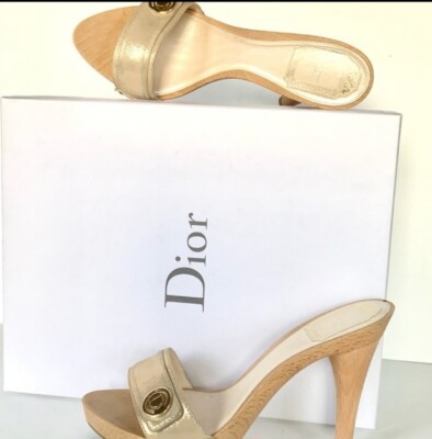 Authentic Dior Clog Gold Heels size 7.5 | eBay