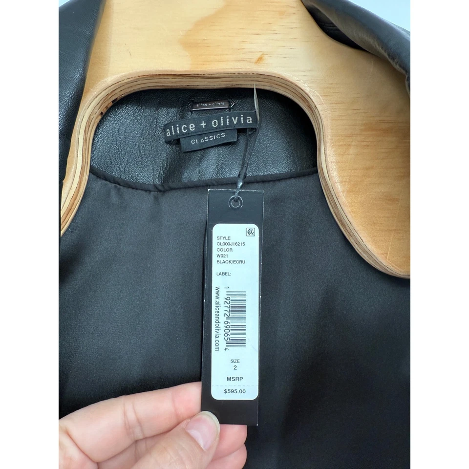 Chaqueta Blazer Alice + Olivia Para Mujer Nueva Con Etiquetas Elna Negra Cuero Vegano Talla 2 Foto 4 de 4