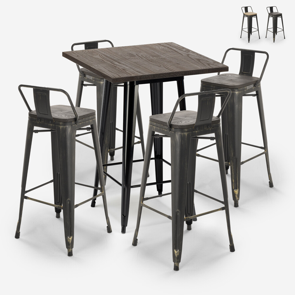 Juego 4 taburetes madera metal tolix vintage mesa alta bar 60 x...