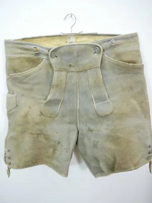 Stabile kurze Hirschleder Arbeiter Lederhose speckig in grau Handarbeit  Gr.52 - Bild 1 von 4