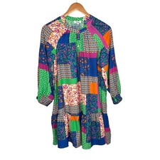 Fate Womens All In Good Time Green Patchwork Mini Dress Sz Small Floral Popover