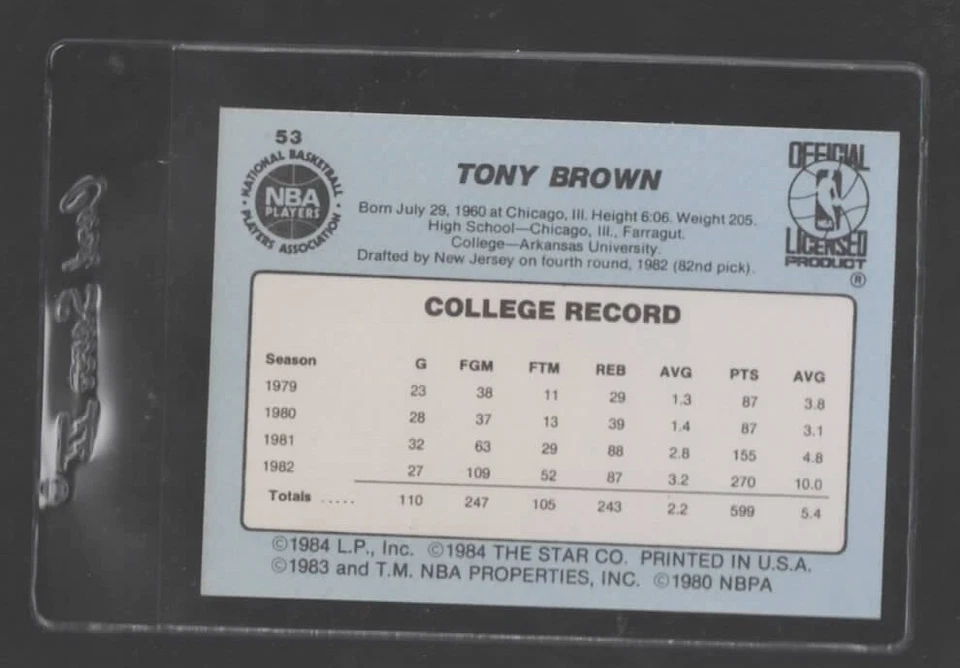 1984-85 Star #53 Indiana Pacers Tony Brown NRMT CONDITION - Image 2 of 2