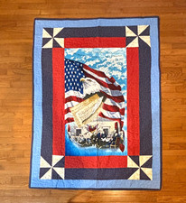 Handmade Patriotic Lap Quilt Wall Hanging Flag Veteran 46"x62" Red White Blue