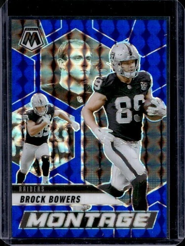 2025 Panini Mosaic Brock Bowers Montage Blue Prizm #/99 Raiders